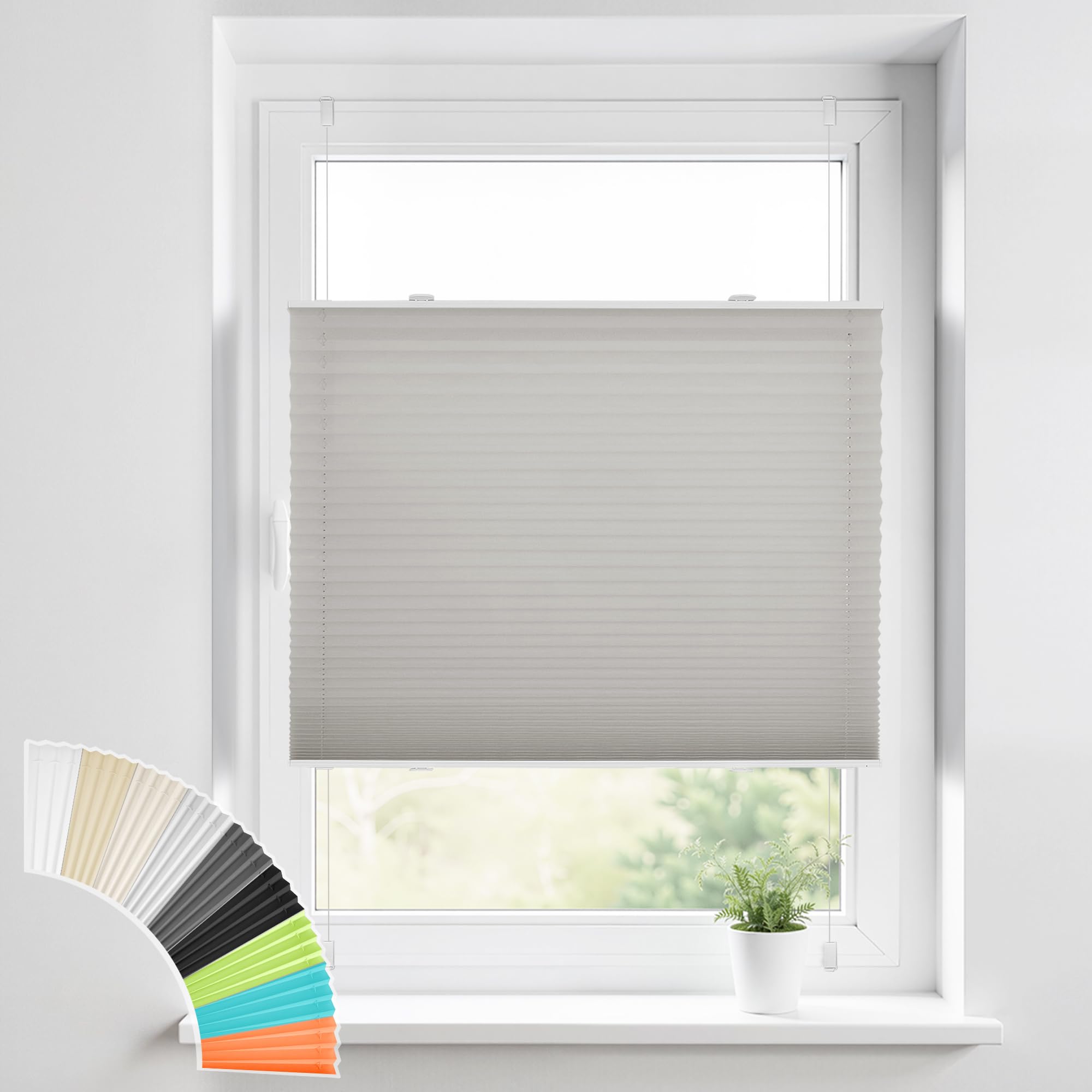 HOMEDEMO Tenda plissettata Klemmfix senza foratura, Grigio, 35x120cm(LxH), plissé avvolgibile per finestra con staffe a morsetto, protezione dalla vista e dal sole, tende per finestre e porte