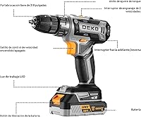 Vista 2 de Taladro eléctrico inalámbrico: Deko Pro - Taladro inalámbrico de 20 V, juego de taladro eléctrico con batería y cargador