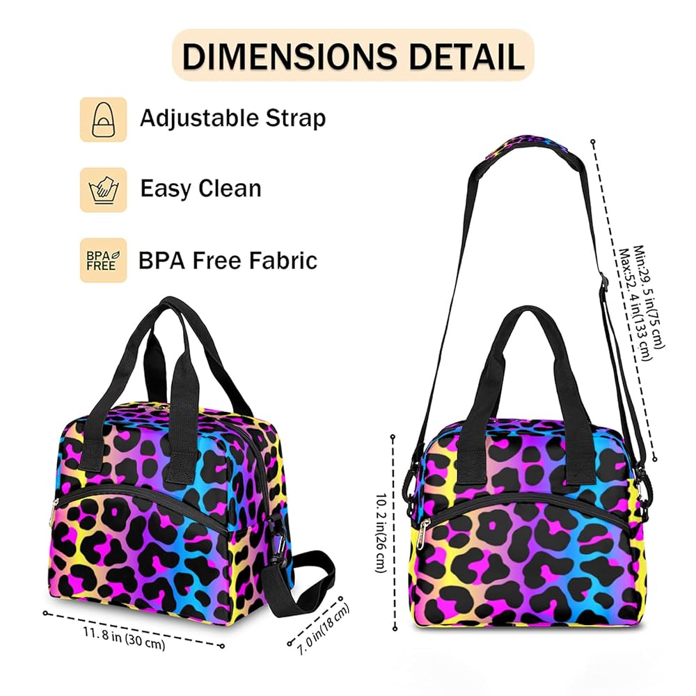 Pink Leopard Print Golden Cheetah Lunch Box For Girls Cute Lunch Bags For Women Cooler Bag Reusable Lunch Tote Bag Insulated Shoulder Bag For Work School Picnic