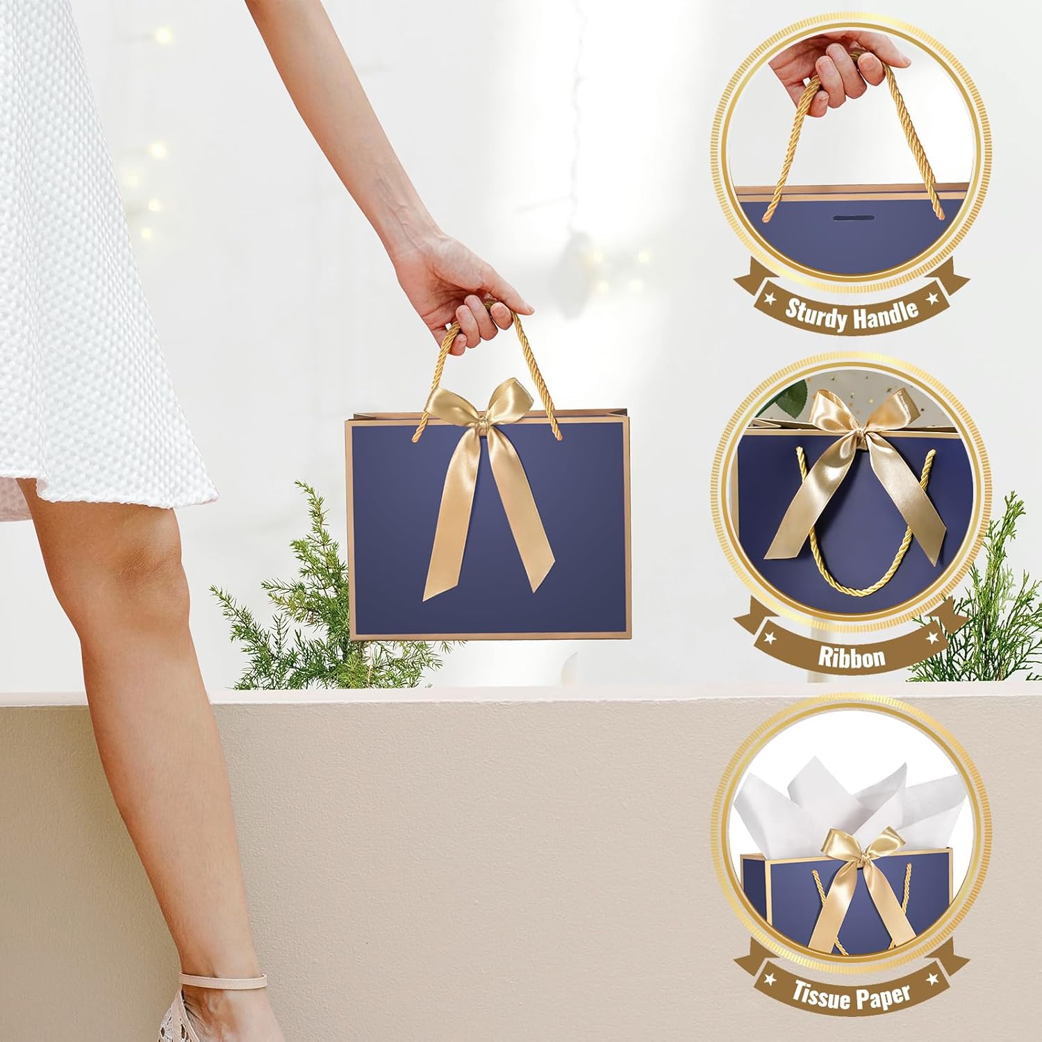 DOYIDE 30 Pcs Thank You Gift Bags with Tissue Paper, 9x7x3.1in Paper Gift Bags with Handles, Gift Wrap Bags with Bow Ribbon for Wedding Birthday Baby Shower Bridesmaid Party - Image 4