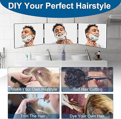 Vista 16 de Espejo de 3 vías para corte de pelo propio, cortes de pelo 360 hombres para herramientas de uso de peluquería, para ver la parte posterior