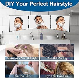 LMZNXCZ with LED Lights 3 Way Mirror for Self Hair Cutting,360 Haircuts Mirror Men for Barber Use Tools,to See Back of Head,Tri Fold with Portable Height Adjustable Telescoping Hooks