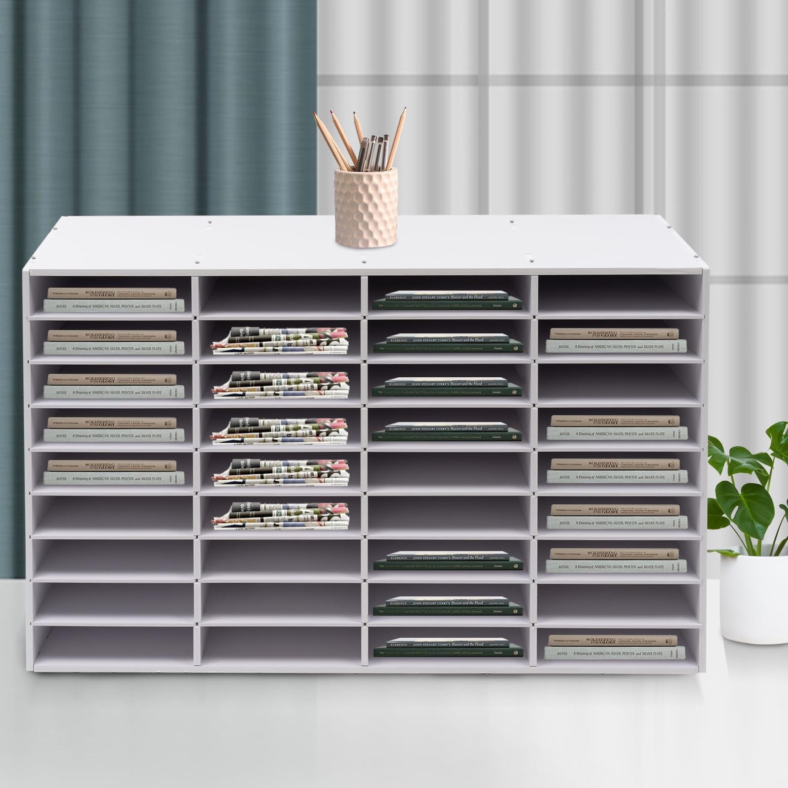 36/24 compartimentos A4, organizador de escritorio apilable, organizador de archivos y bandeja para cartas, organización de oficina, bandeja de escritorio, soporte para archivos (blanco, 36