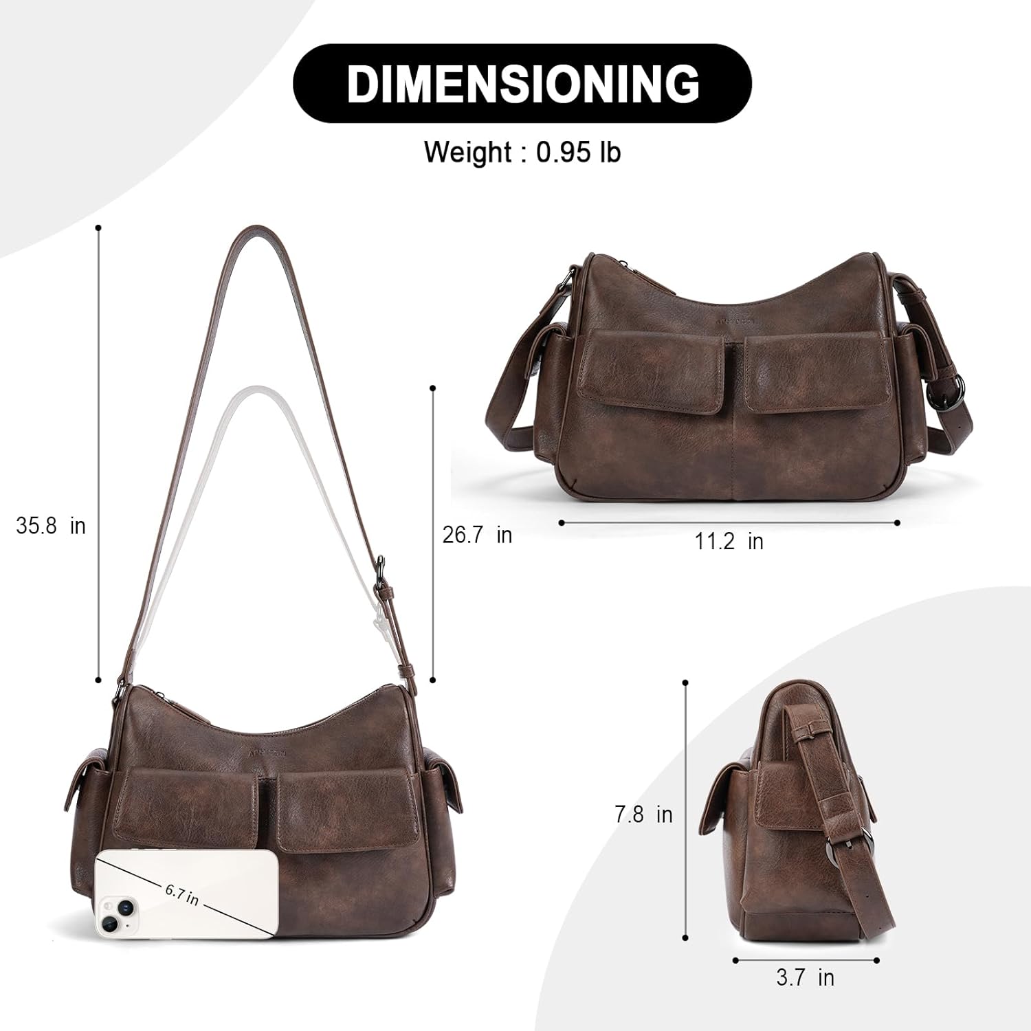 APHISON Shoulder Bag for Women, Vegan Leather Purses Bags for Ladies Trendy, Multi Pockets Handbags - Image 4