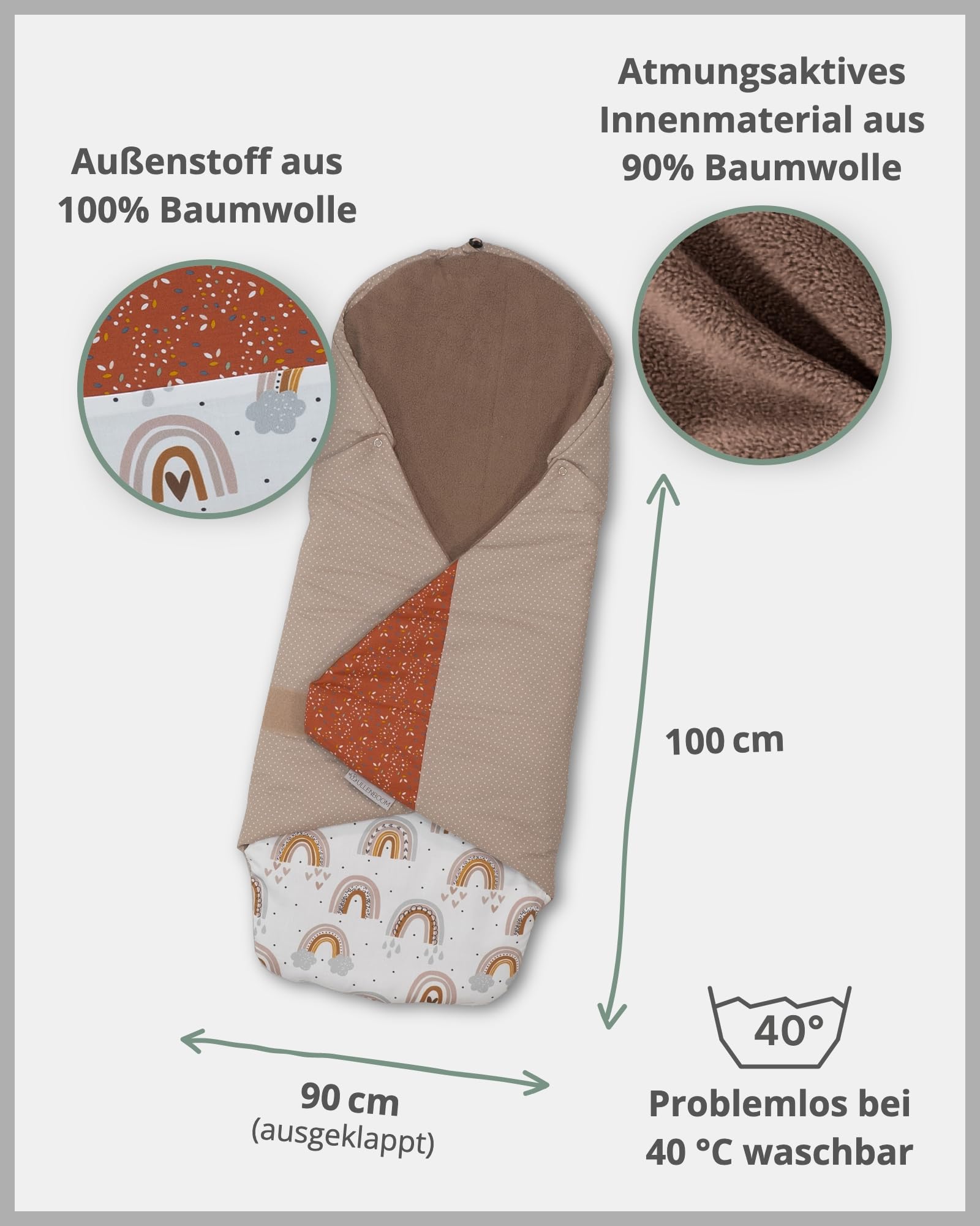 ULLENBOOM Babydecke Einschlagdecke Babyschale 100% Oeko-TEX Regenbogen Made in EU