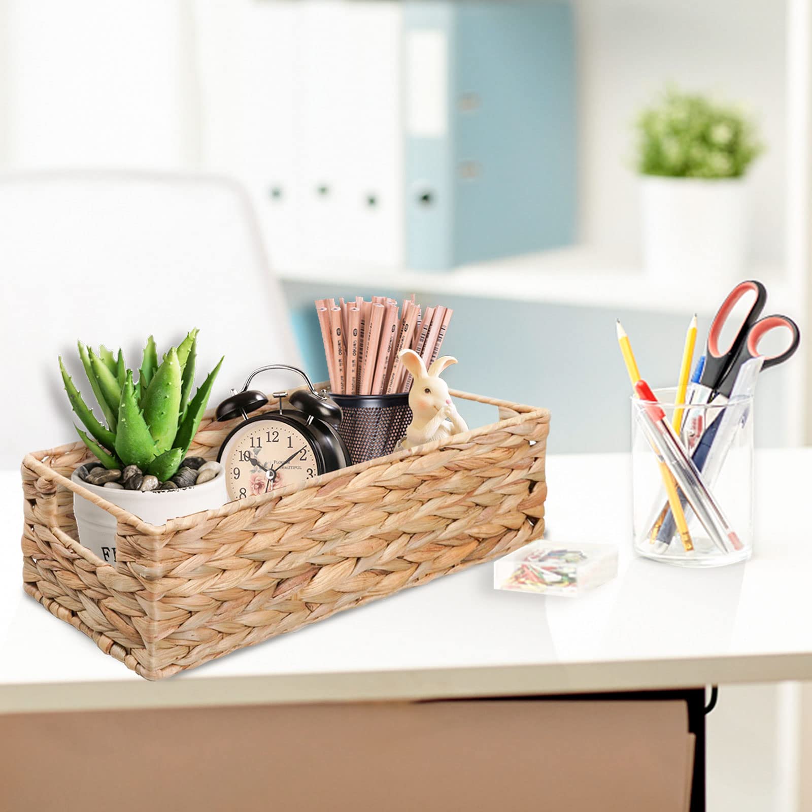 OUTBROS Lot de 2 Paniers Rangement, Jacinthe d’Eau | Tissé Boite Rangement avec Poignées, Organisateur de Maquillage, Corbeille Osier, pour Cuisine, Salle de Bain, Bureau
