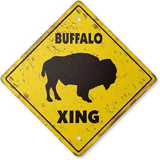 Buffalo Vintage Crossing Sign Zone Xing | Indoor/Outdoor Plastic | 20" Tall Rustic Animals Farm grazing Meat Funny Bison Bill