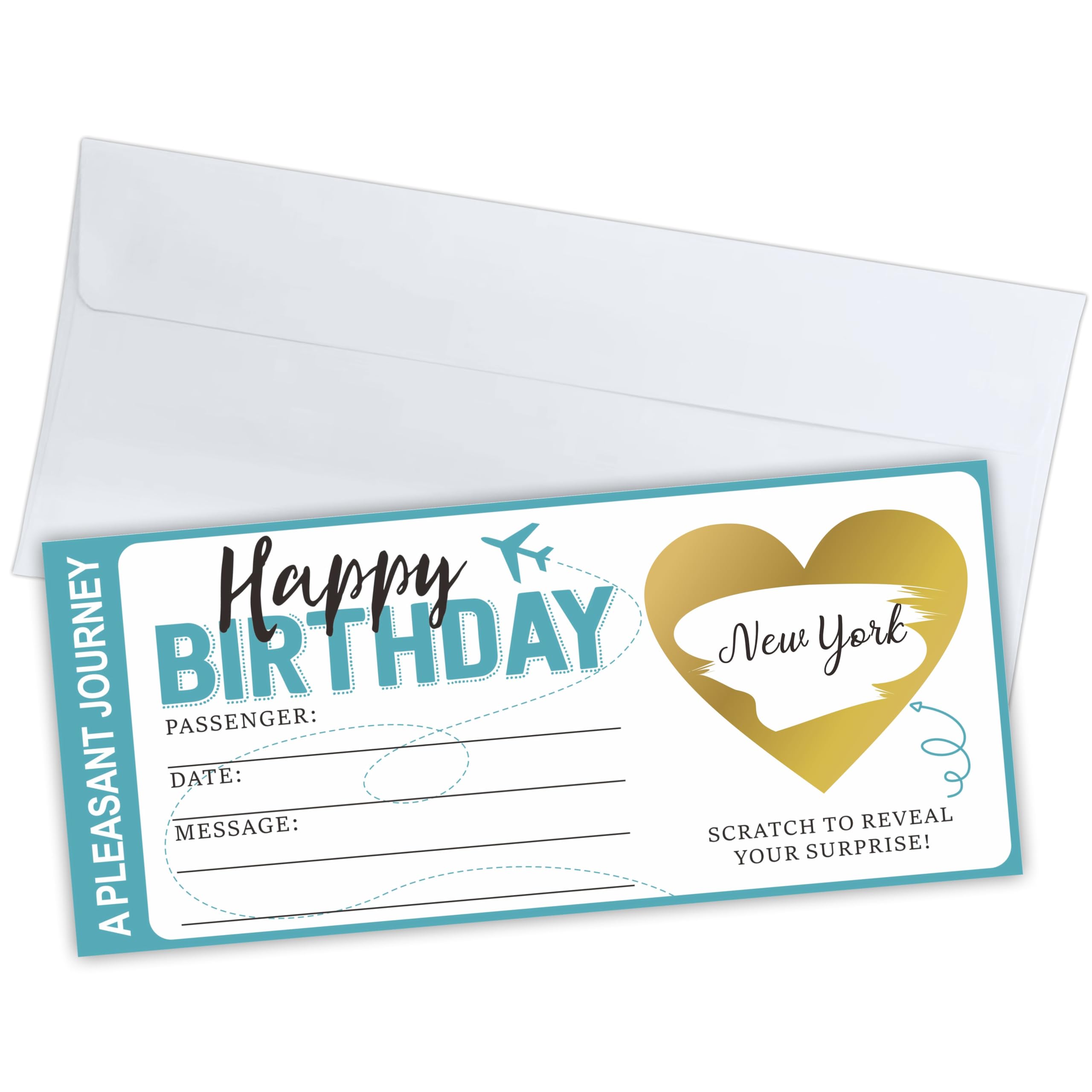 CASAFUN Boarding Pass Gift Ticket,Happy Birthday Surprise Reveal Card Gold Scratch Off Sticker Envelope Diy Ticket Kids Teens Adults