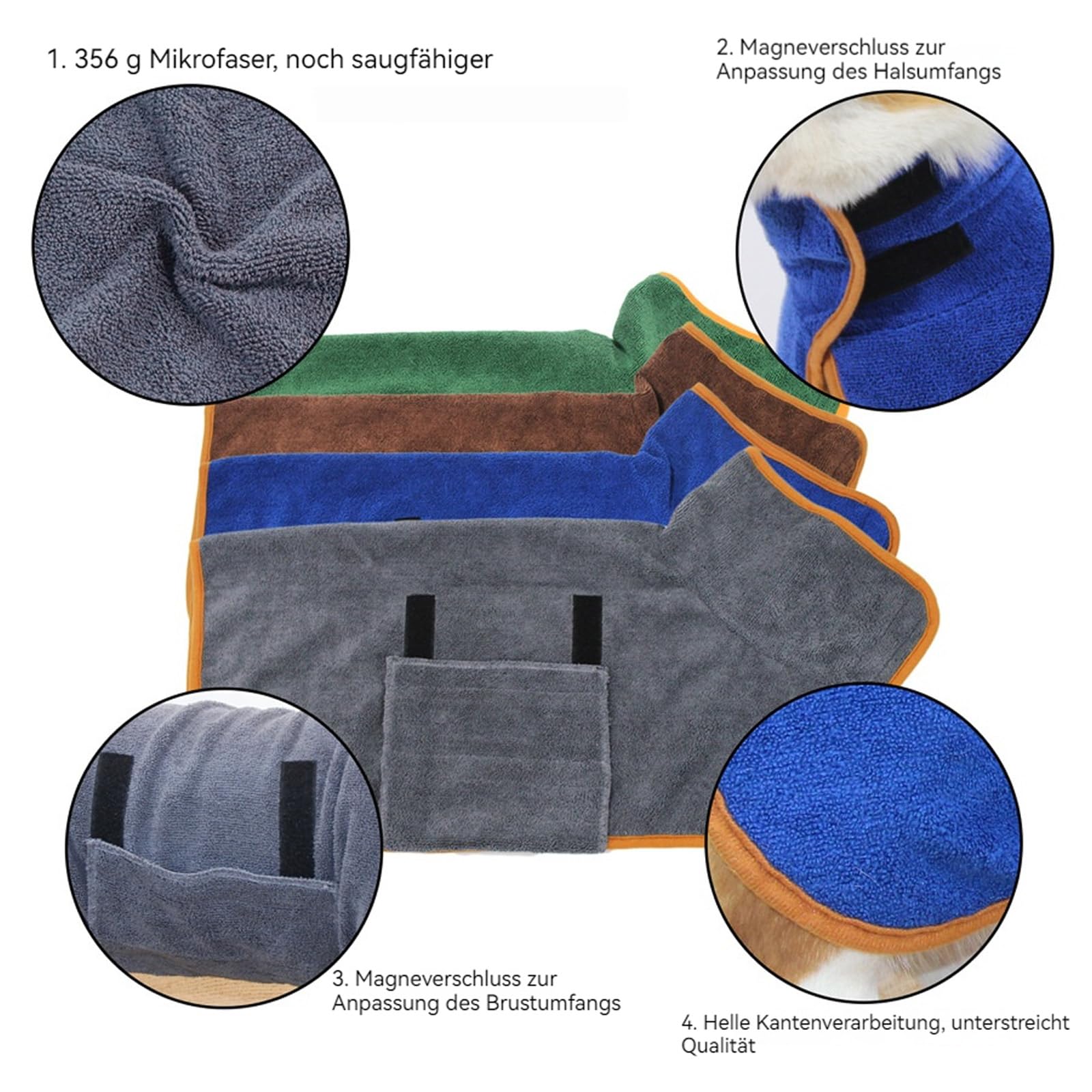 Hunde Bademantel Grosse Hunde, Hundebademantel, Super Saugfähige, Bademantel Hund Aus Mikrofaser, Schnell Trocknendes, Schützt Vor Kälte, Komfortabel Und Langlebig (Blue,XL(65-80))