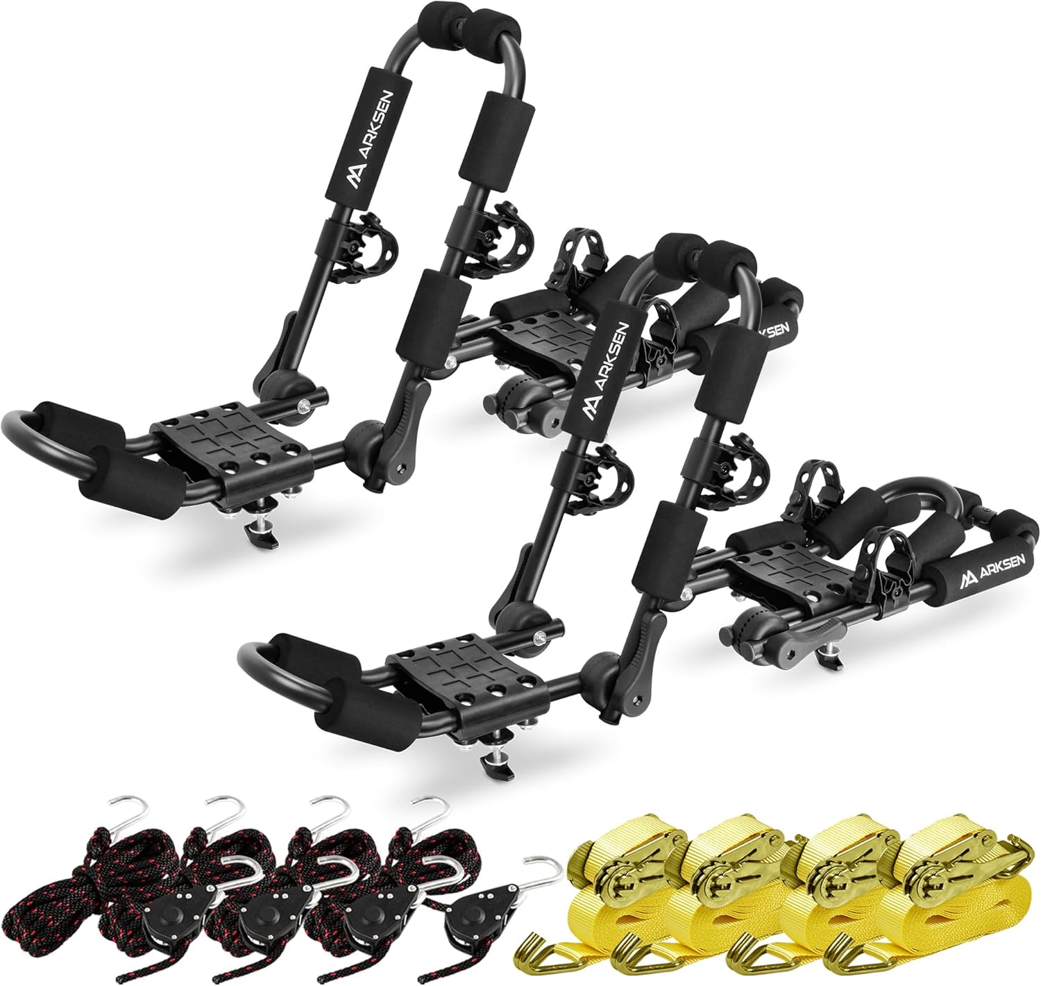 ARKSEN Universal 2 Pairs Heavy Duty Kayak Roof Rack 4 pcs J-Bar Easy to Carry Canoe Top Folding Adjustable Accessories for Car SUV Truck Crossbar with 4 pcs Tie Down Straps and Ratchet Straps ARKSEN Universal 2 Pairs Heavy Duty Kayak Roof Rack 4 pcs J-Bar Easy to Carry Canoe Top Folding Adjustable Accessories for Car SUV Truck Crossbar with 4 pcs Tie Down Straps and Ratchet Straps