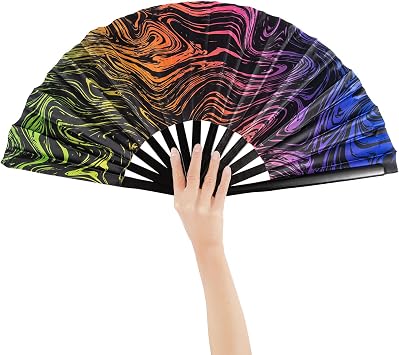 Large Rave Bamboo Folding Clack Hand Fan for Women/Men,Rave Hand Fan Festival Fan Folding Hand Fan Handheld Fan Dance Fan for EDM,Music,Festival,Club,Freaky,Party,Dance,Performance,Decoration,Gift