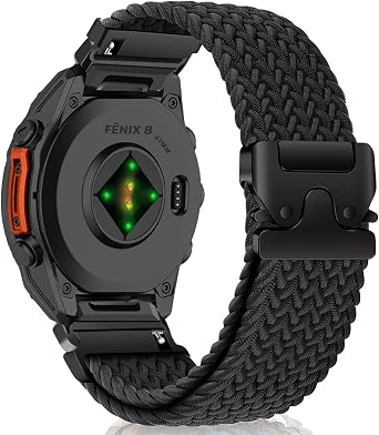 Nylon Band for 47mm of Garmin Fenix E/Fenix 8 Pro/Tactix 8/Quatix 8/D2 Mach 2, 22mm QuickFit Stretchy Braided Nylon Sport Strap for Garmin Quatix 7 Pro/6/6 Titanium, Descent G2 - Black