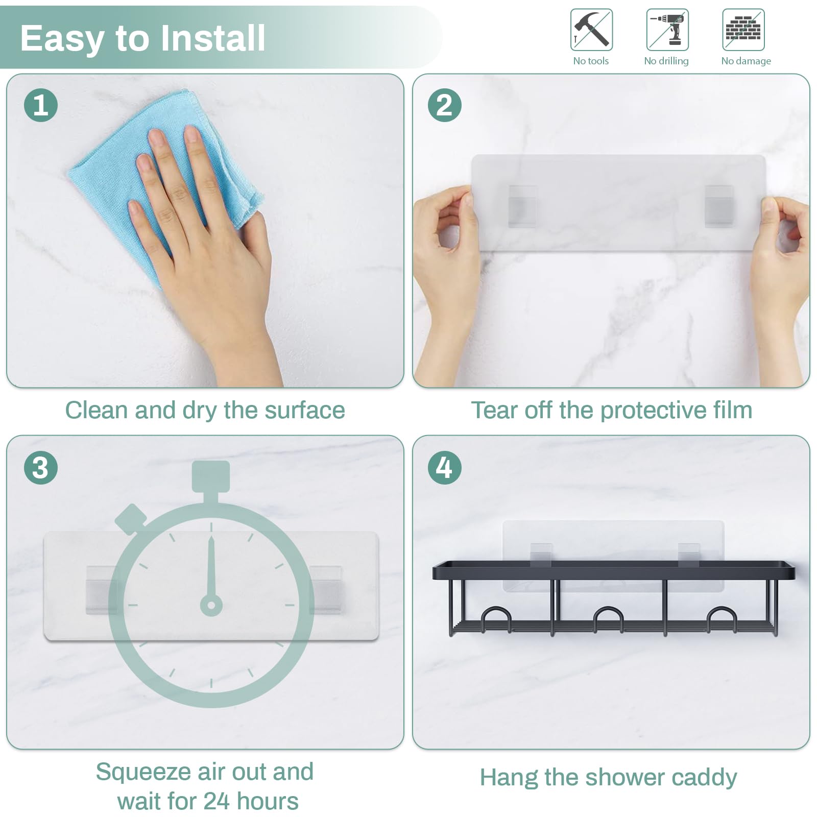 Organizador adhesivo para ducha, paquete de 2 estantes para cesta de champú para almacenamiento y organización, juego de estante de bañera con succión de pared para caravana, decoración de