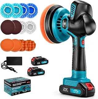 Poliermaschine Auto Akku, Exzenter Akkupolierer mit Polierteller 150mm 6 Gänge, 6600 U/min, Cordless Buffer Auto Politur Set 2x2.0Ah 21V für Makita, für die Autodetailing, Scheinwerfer Aufbereitung