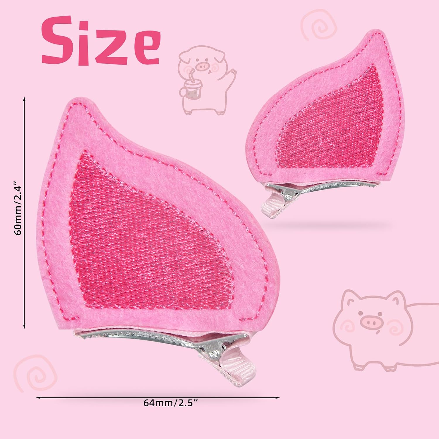 Pink Pig Ears Costume for Halloween Pig Ear Hair Clips Accessories for Animal Cosplay Party