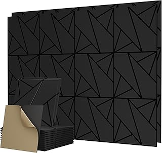 8 Pack Self-Adhesive Soundproof Wall Panels- 12" x 12" x 0.4" Acoustic Panel- 1.2lb/ft³ High Density- Extra Thick 0.47 in Soundproof Foam Panels for Walls- Peel and Stick Wall Panel Room Studio- Black