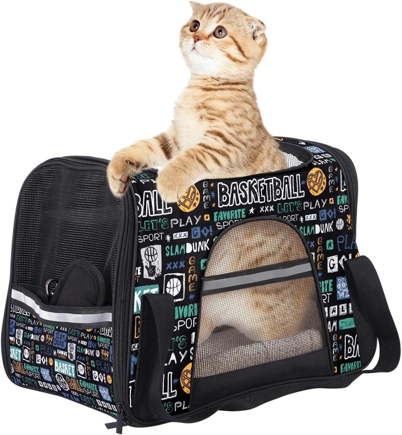 バスケットボール ペットパック ペットキャリーバッグ 猫・小型犬用 マット付き 通気性 軽量 携帯しやすい 車載/旅行/通院/アウト