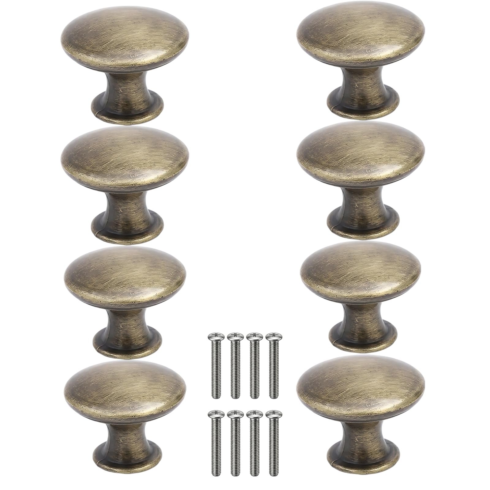 8 Pcs Antique Brass Colored Door Knobs, Brass Drawer Knobs Set, Brass Colored Cupboard Knobs with Screws, Drawer Knobs for Kitchen Cabinets, Drawer Knob and Door Knobs for Cupboards and Dressers