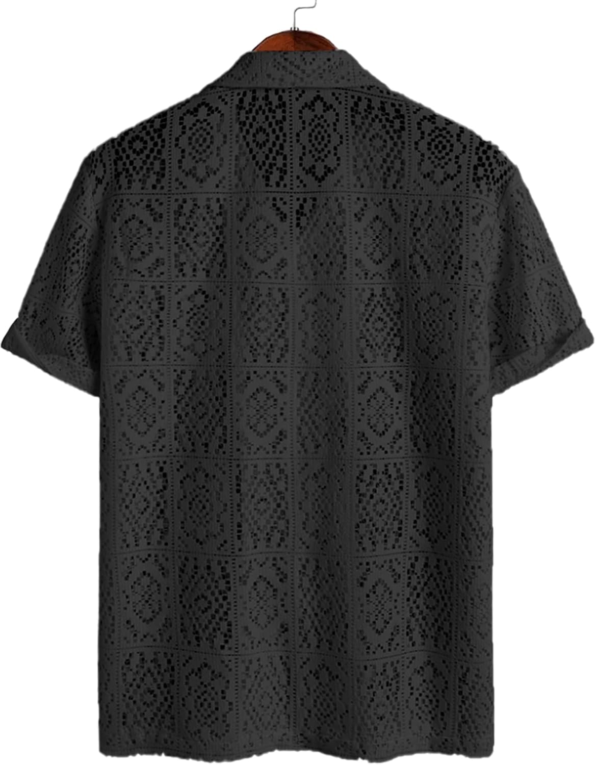 PLEPAN Mens Lace Shirt Floral Hollow Out See Through Casual Short Sleeve Button Down Hawaiian Vacation Shirts Summer Beach - Image 5