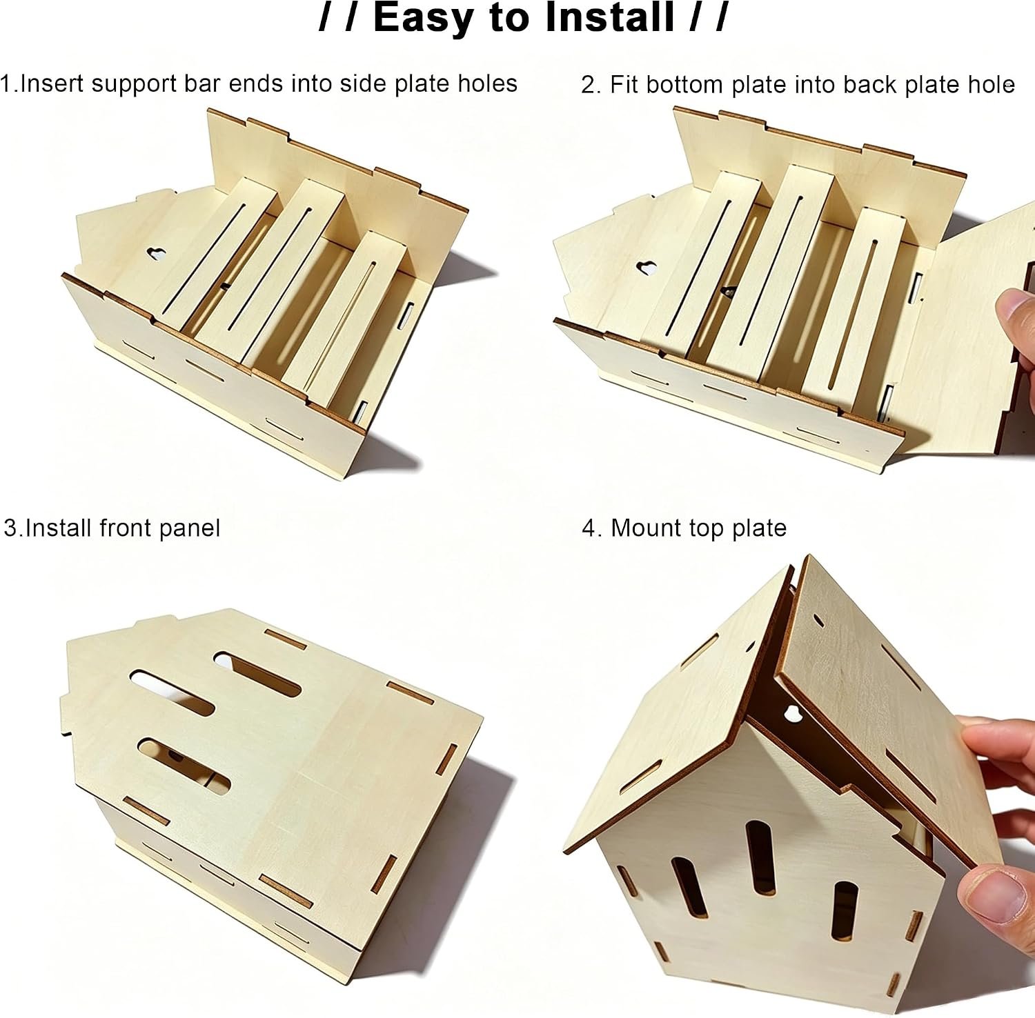 Wooden Bat House for Backyard, Outdoors Bat Box, Wall Mount or Hanging, Easy-to-Install, 9.8 in