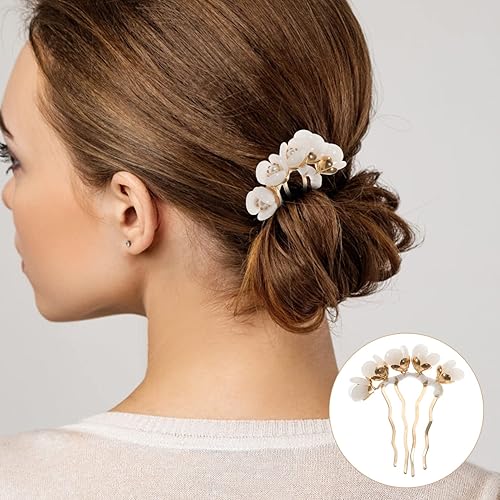Miniatura 7 de Beaupretty 4 piezas de peine de pelo con flores de jade, palillos chinos retro para el cabello, palillos para el cabello, accesorios de peinado para