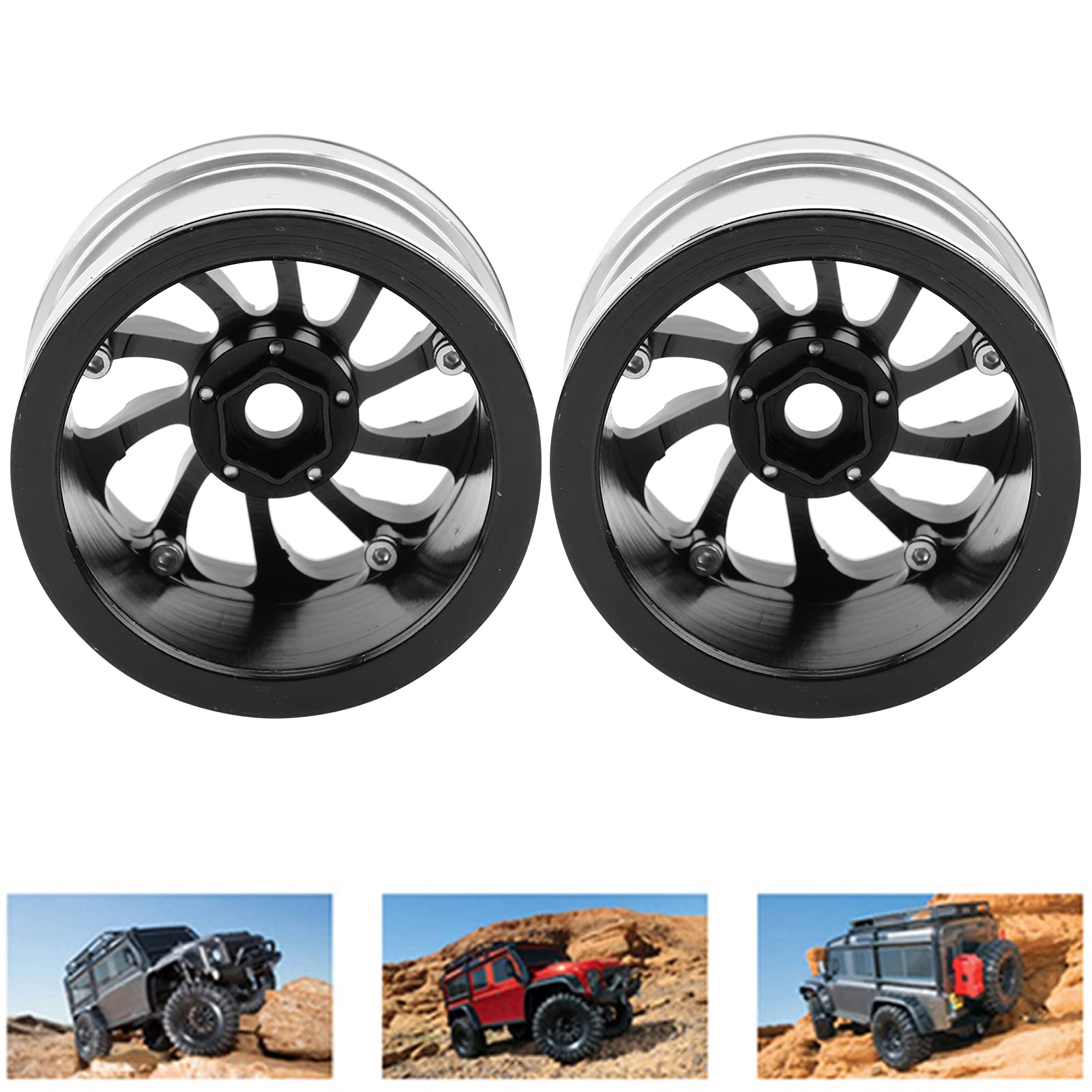 Obręcze Kół RC, Odporne na Zużycie, Trwałe Felgi ze Stopu Aluminium Beadlock z Blokadą, Nieprzywierające, Kompatybilne z Samochodami Gąsienicowymi RC w Skali 1/10(czarny)