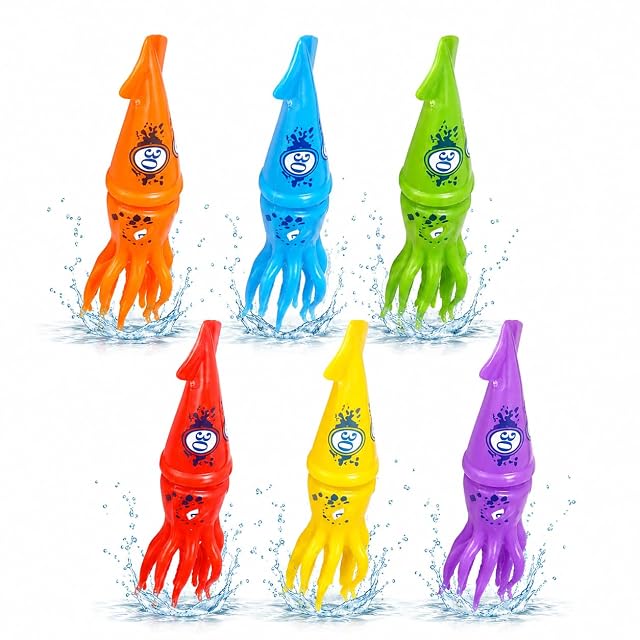 TK Gruppe Timo Klingler: Anillos de Buceo para niños y Adultos - Piscina - Juguetes acuáticos para bucear - Anillos y Varillas de Buceo (6 calamares)