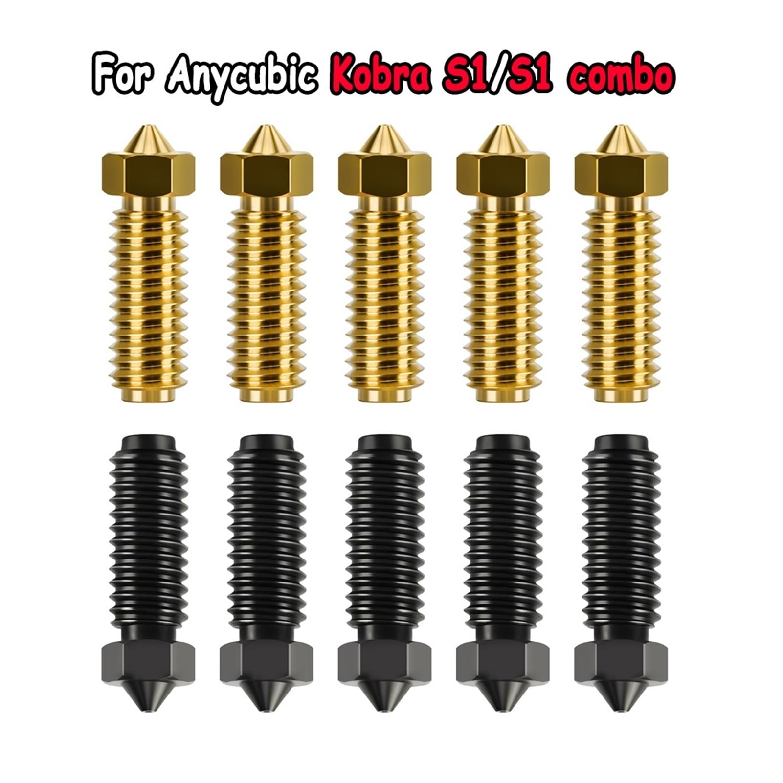 Stampante 3D in acciaio temprato in ottone con 3 ugelli, 0,2,4,6,8 1,0 mm(Brass-2468,5 pcs)