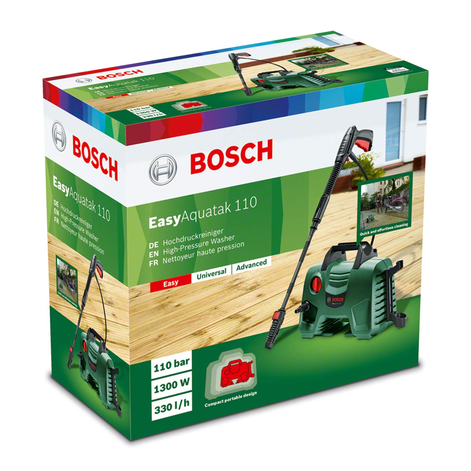 Bosch Home And Garden Easyaquatak 110 Idropulitrice, 1300 Watt, Pressione 110 Bar, Nero Verde, 40 x 20 x 37.5 cm
