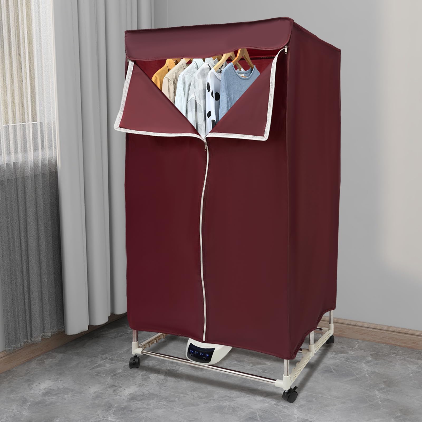 Secadora de Ropa Eléctrica 1500 W Con Temporizador y Cubierta Exterior, Plegable, Armario Portátil, Aire Caliente, Para Hoteles, Apartamentos, Dormitorios (Burdeos)