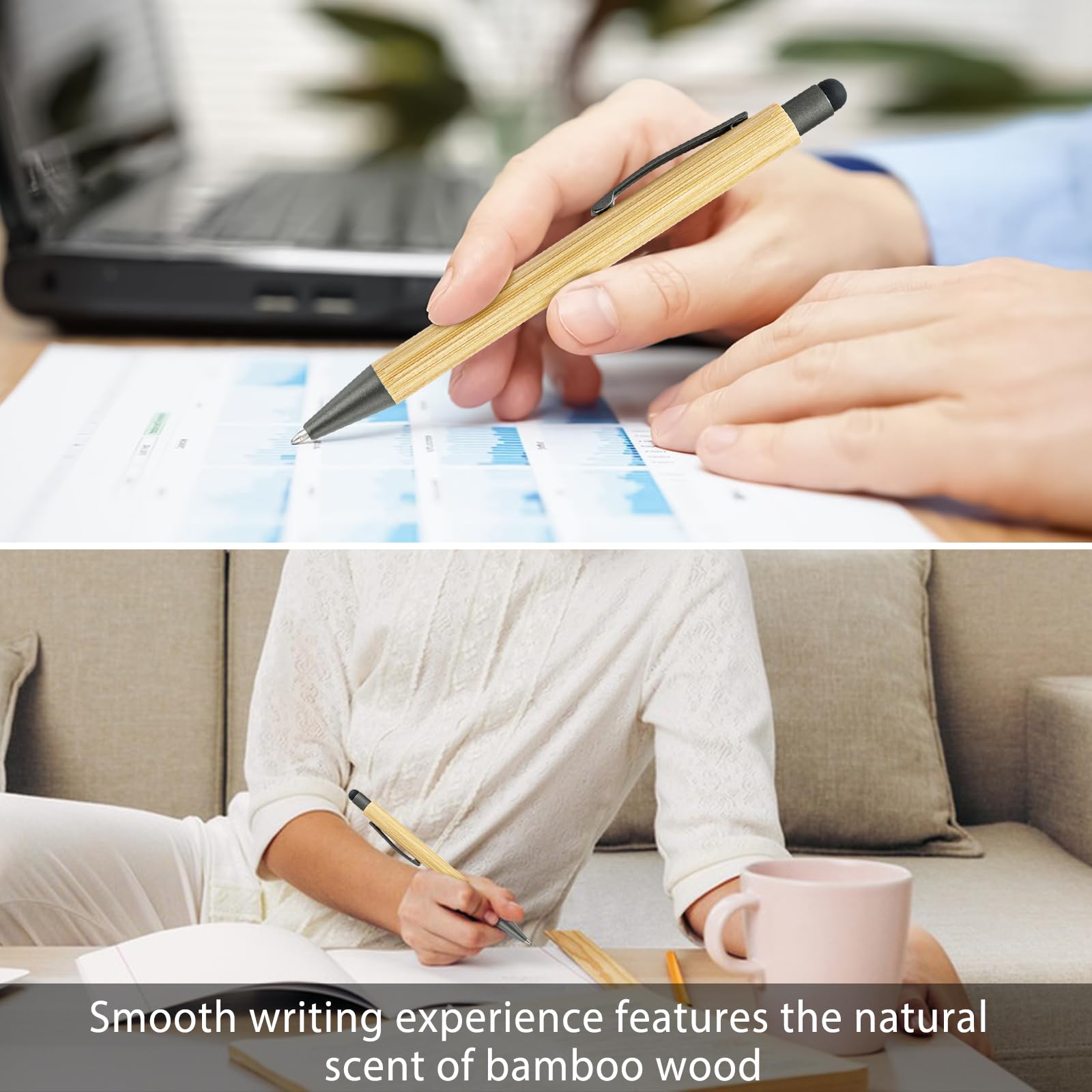 Bamboo Retractable Ballpoint Pens - 40 Pack With Refills Engravable Wooden Pens 1mm Black Ink