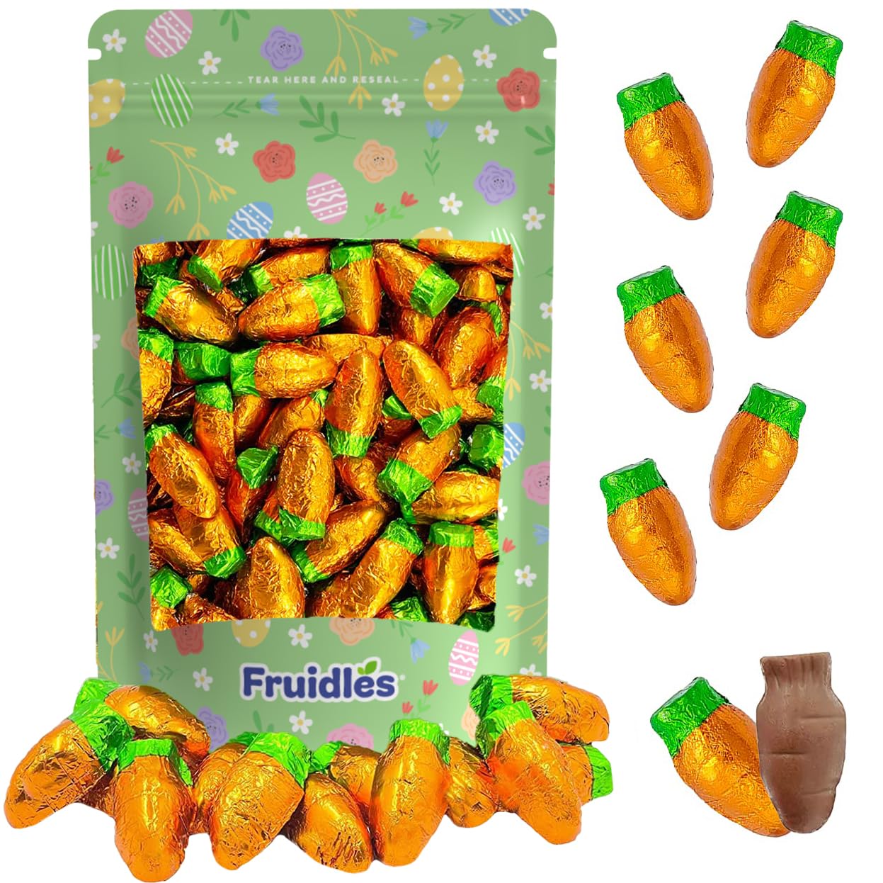 Fruidles Easter Chocolate Carrots Bunny Rabbit Treats Milk Chocolate, Individually Wrapped in Orange Foils, Approximately 38 Pieces Per Pound (1 Pound