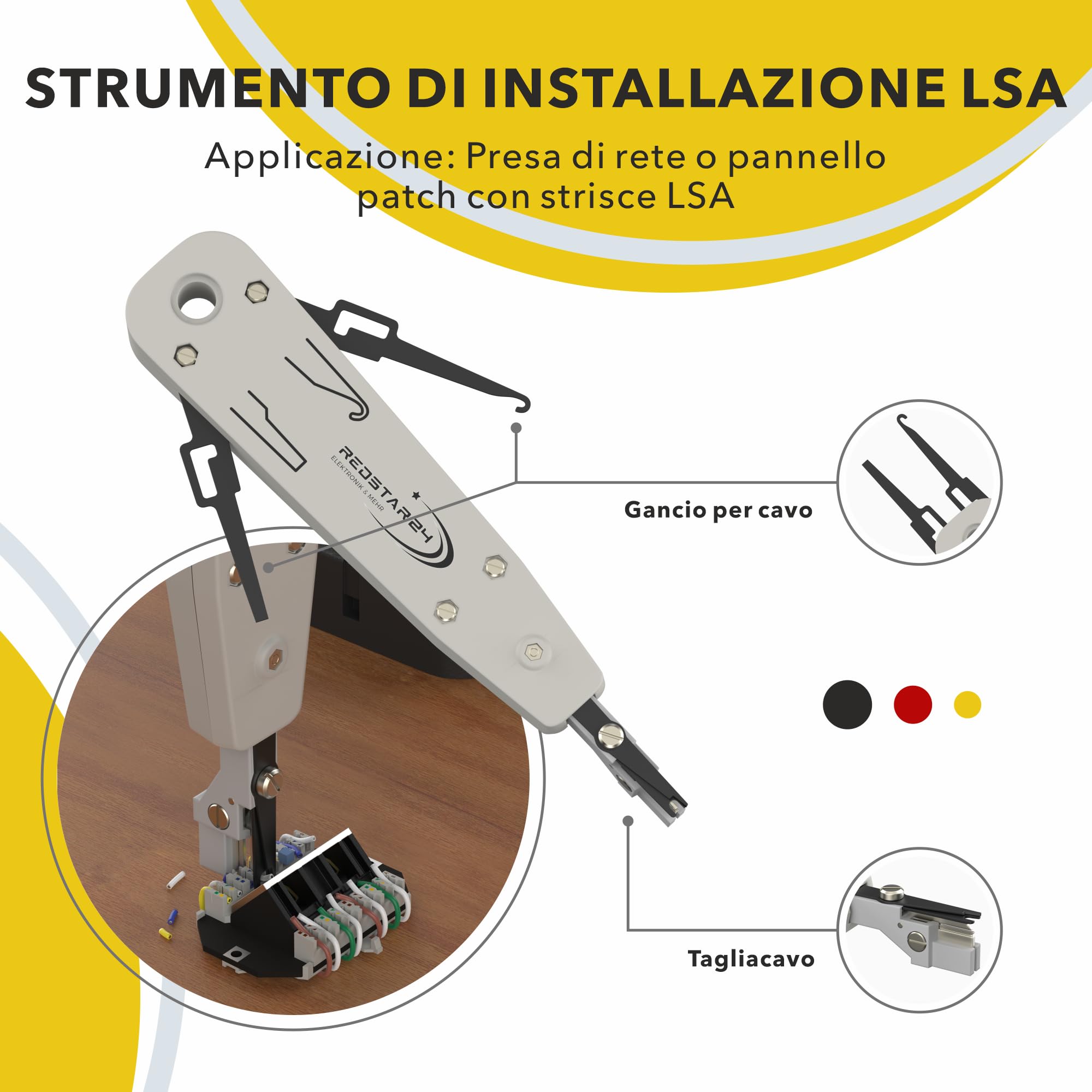 Redstar24 Set di attrezzi di rete 4 in 1 – LSA, pinza crimpatrice RJ45, tester di rete LAN, spelafili per RJ45, RJ11, CAT7, CAT6a e CAT6