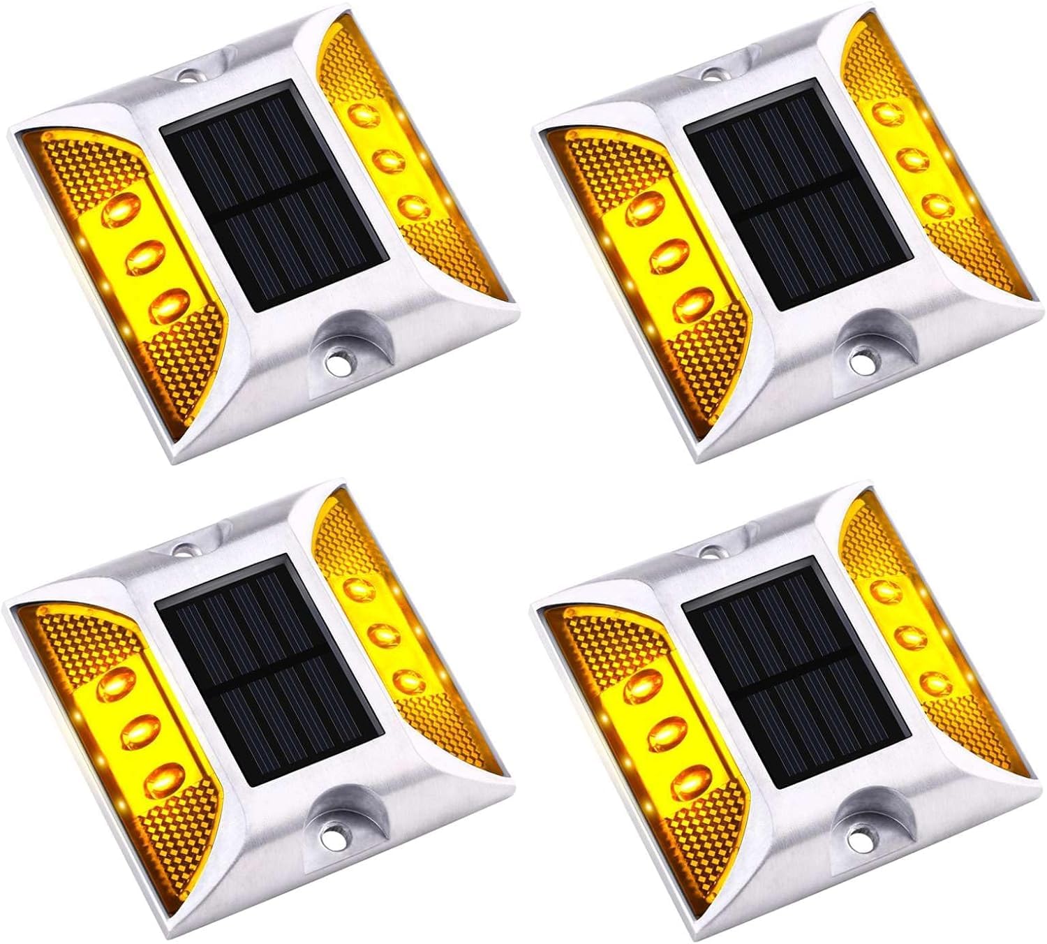 kh Solar Road Stud Light Road Reflector Waterproof 6 LED Solar Powered Blinker for Anti-diecast Aluminum Deck Lights for Driveway, Dock, Markers, Step, Staircase, Garden (Pack of 4)-image-44