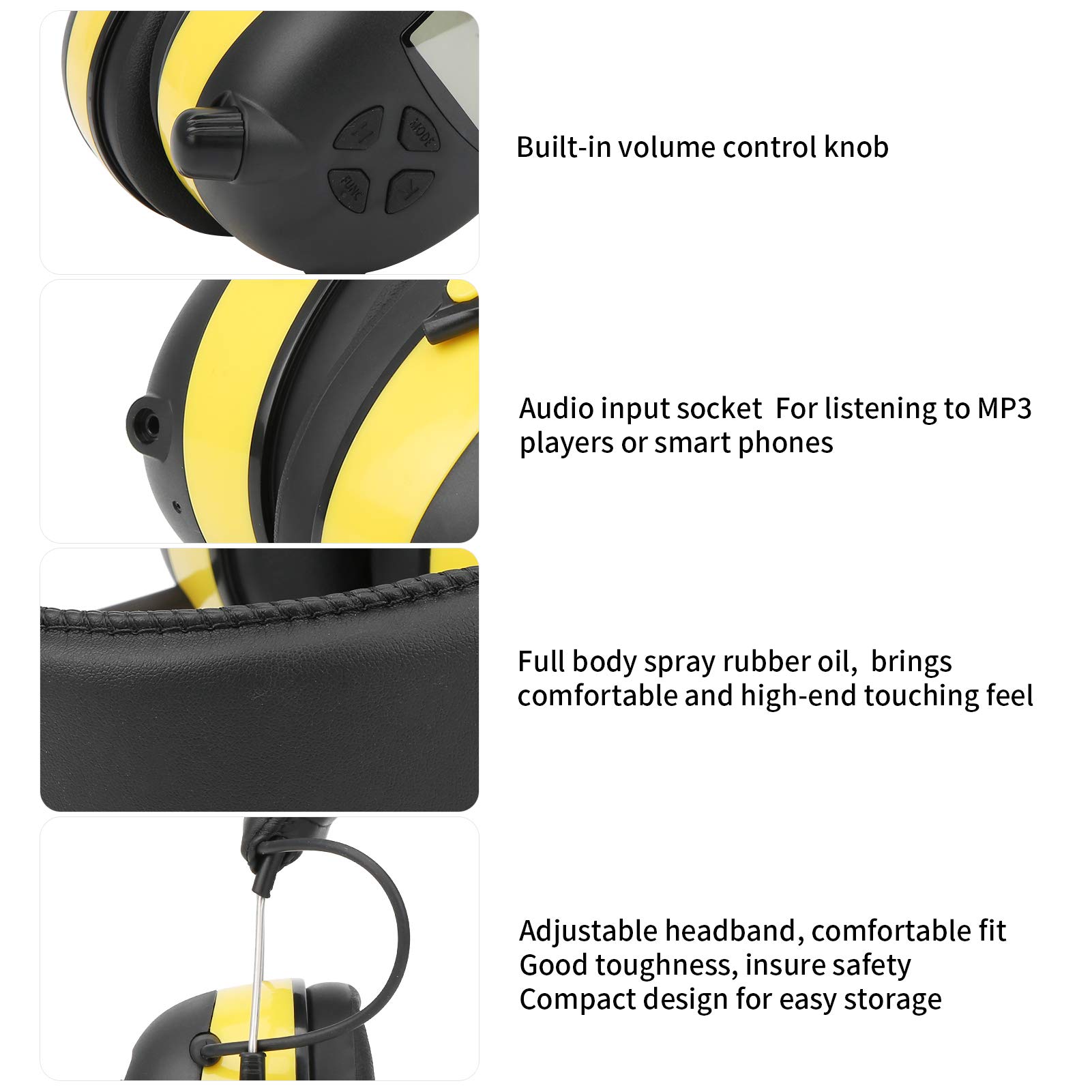 Orejeras Electrónicas con Reducción de Ruido, Auriculares Protectores Auditivos con Radio AM FM y Entrada de Audio, Diadema Ajustable para Caza y Tiro en la Construcción