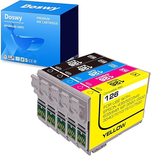Paquete de 5 cartuchos de tinta de repuesto T126 para Epson 126 T126 para Workforce 435 520 545 635 645 845 WF-3520 WF-3530 WF-3540 WF-7010 WF-7510