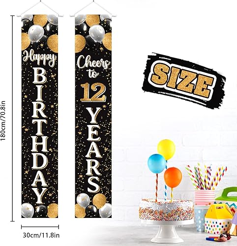 Miniatura 102 de Cartel de puerta de feliz cumpleaños 18 en negro y dorado – Fondo de bienvenida a los dieciocho años de edad, decoración de fiesta de cumpleaños