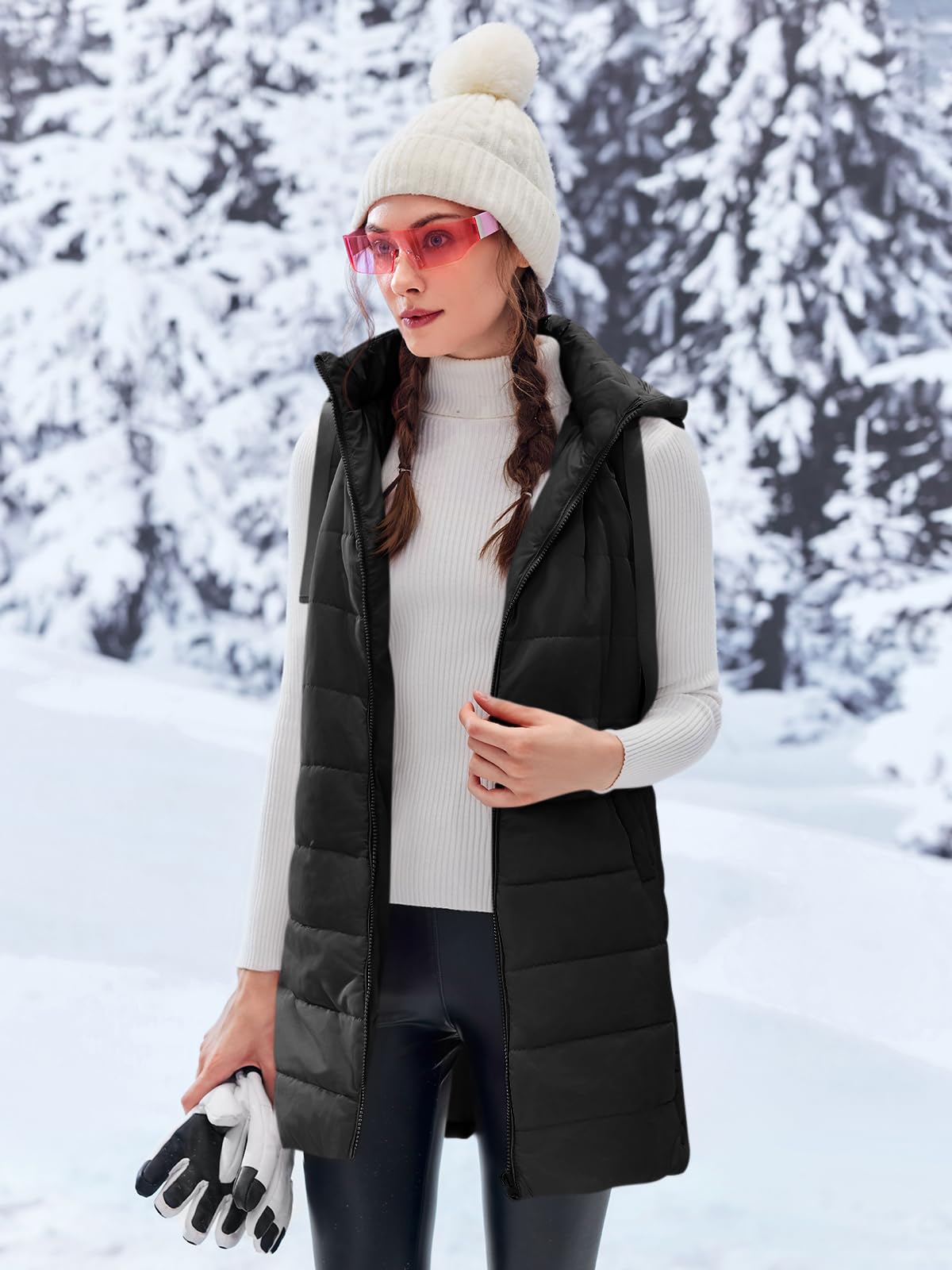 Imily Bela Chaleco acolchado largo y ligero con capucha para mujer, sin mangas, chaqueta de invierno, chaleco de entretiempo cálido