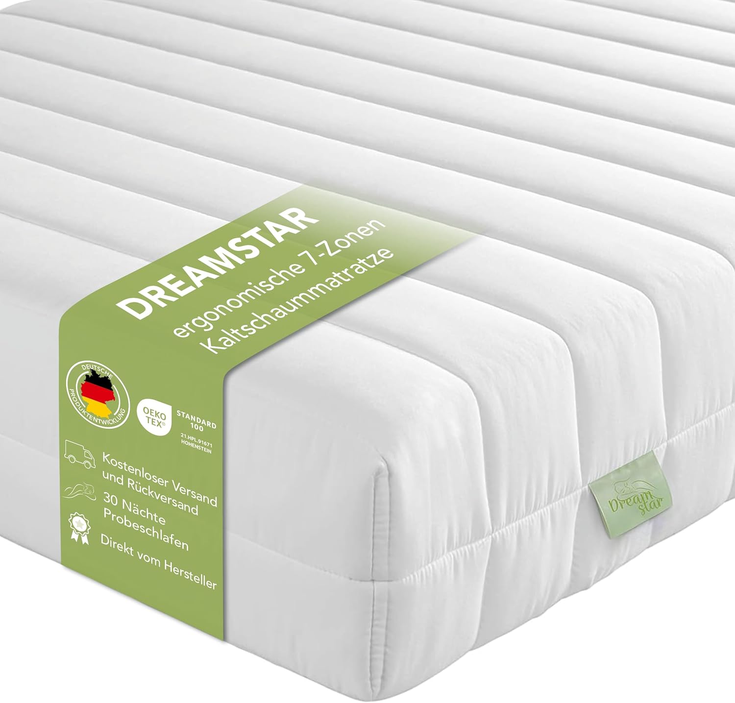 DREAMSTAR Simple Flex Duo Ergonomische koudschuimmatras met 7 zones, rolmatras, hoogte 12 cm, Öko-Tex gecertificeerd, hardheidsgraad 2 en 3 (H2 en H3), 90 x 200 cm