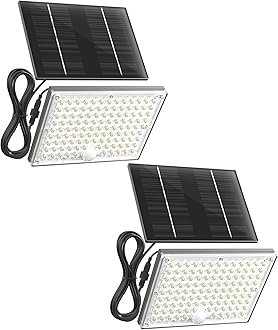 SUPERDANNY Solar Outside Lights with 113 Bright LEDs 7000K, Motion Sensor Outdoor Flood Lights Dusk to Dawn with 16ft Cable IP65 Waterproof, Security Light for Garden Barn Porch 2 Pack