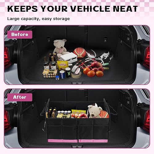 Miniatura 6 de Organizador de maletero de automóvil, 72 L, gran capacidad, impermeable, organizador de almacenamiento automático con tiras inferiores
