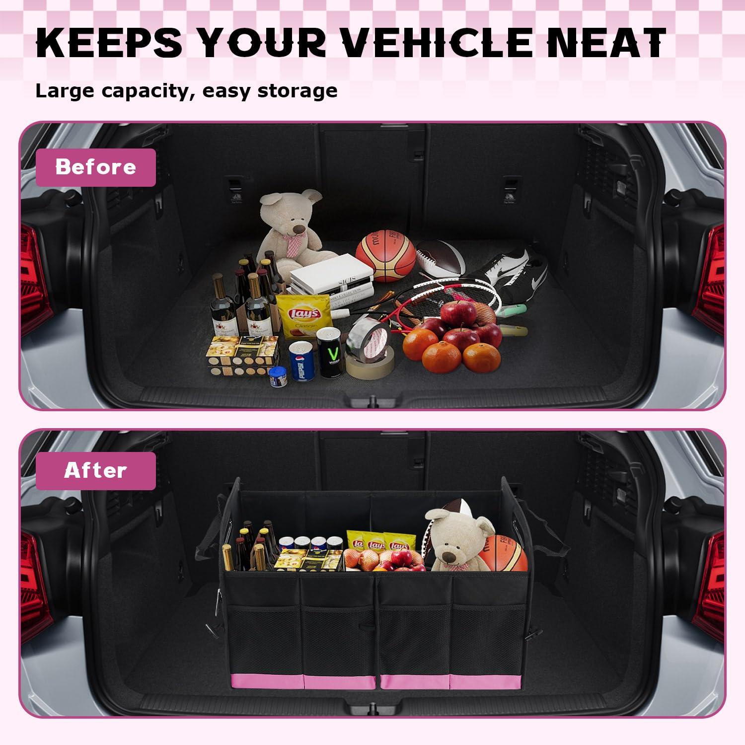 Car Trunk Organizer 72L Large Capacity Waterproof Auto Storage Organizer with Non-Slip Bottom Strips Collapsible Cargo Organizer for — view 6