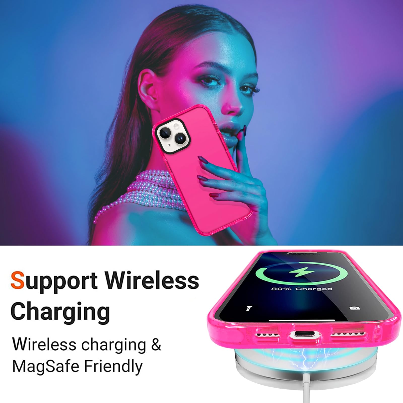 Funda transparente de neón para iPhone 14 de 6,1 pulgadas, bonita funda de teléfono con diseño retro vibrante para mujer, accesorios de los años 80, funda protectora de cámara de silicona suav