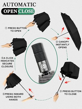 Umbrellas Windproof Travel Compact Umbrella for Rain,Light Portable and Automatic Rain Umbrella,Durable & Compact Folding Umbrellas, Strong Fiberglass Frame, Fits Car & Backpack