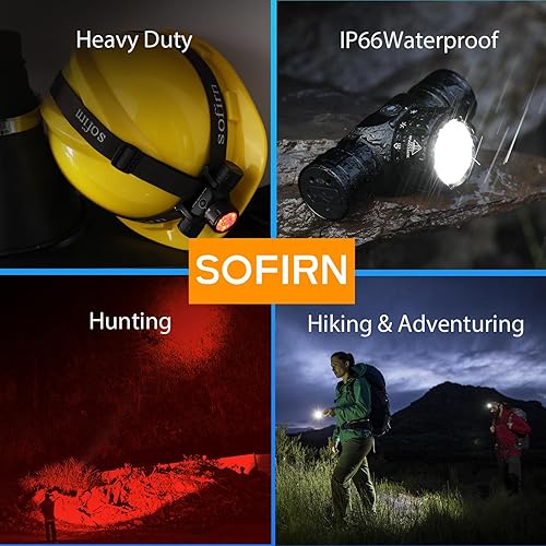 Miniatura 8 de Sofirn HS21 - Linterna frontal con luz roja, 2200 lúmenes, lámpara LED brillante USB C recargable con foco, reflector, potente faro impermeable para