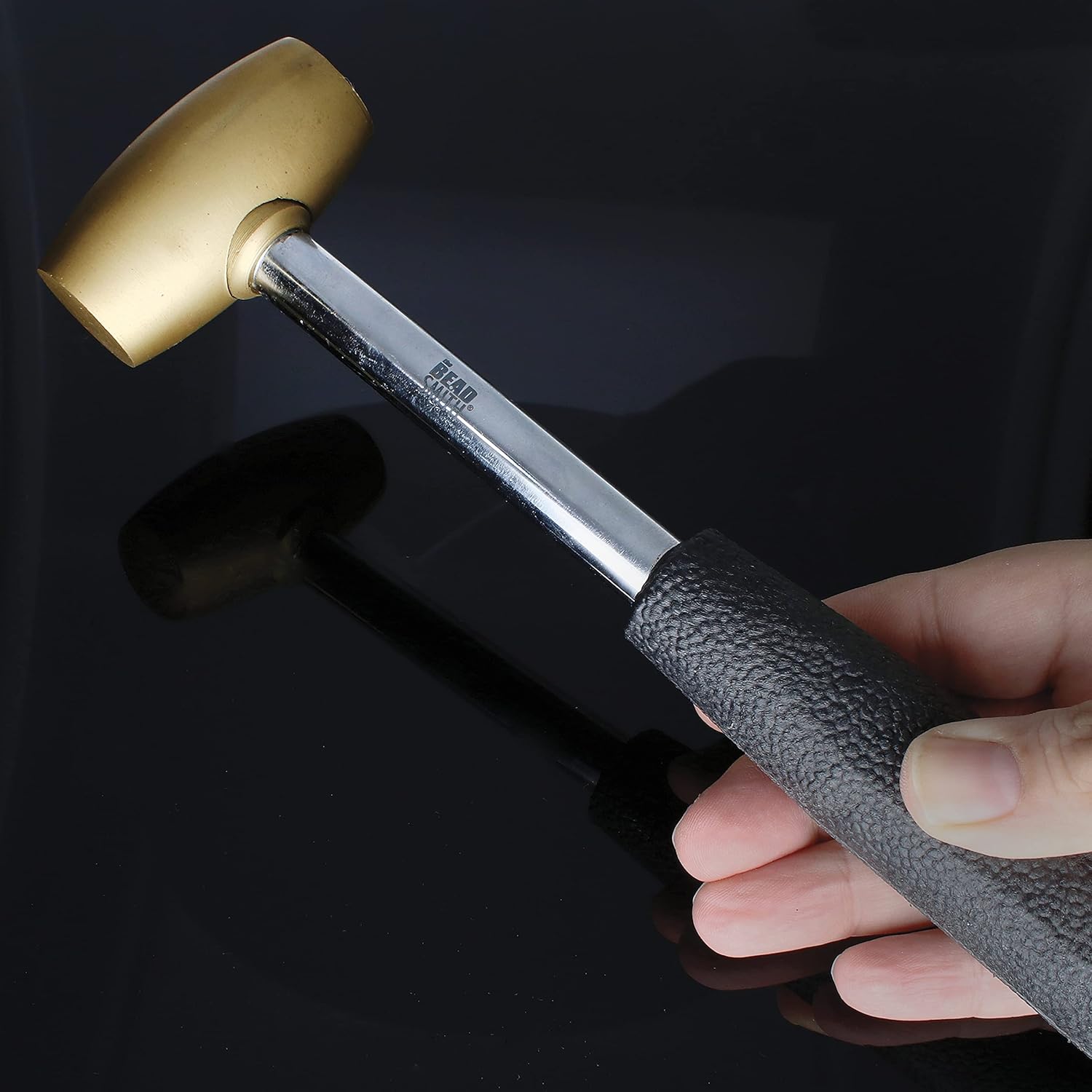 The Beadsmith Brass Head Mallet - Metal Elements - 9.5 Inches long, 1LB head with a 24mm Face - Brass & Sheet Metal Hammer for Dapping, Chasing & Light Stamping