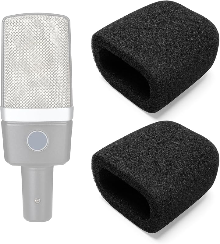 2-Pack Foam Windscreen Mic Cover Compatible with AKG C214 C314, Se Electronics X1 A, SE 4400 4100, BEHRINGER B906,SUPERLUX PRA628 Microphone, High-Density Pop Filter, Square Black