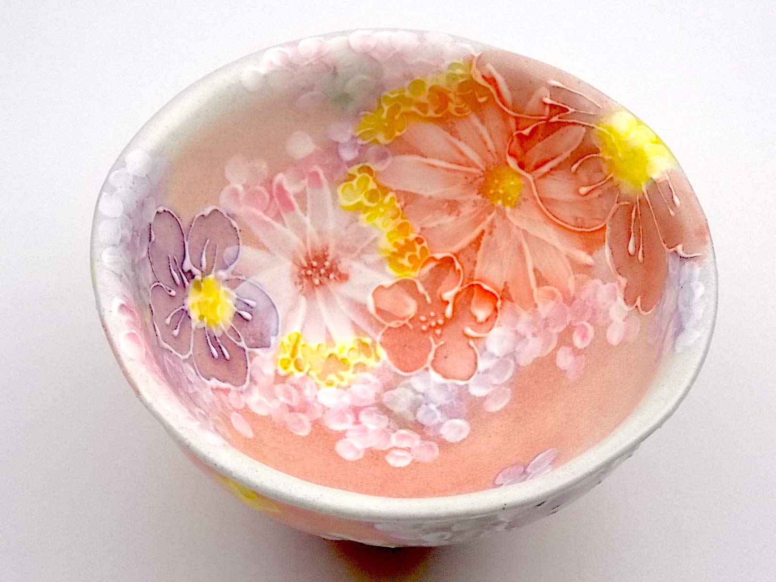 Amazon | 工房ゆずりは 紅彩花間取 飯碗 (ご飯茶碗) 手造り 手描き