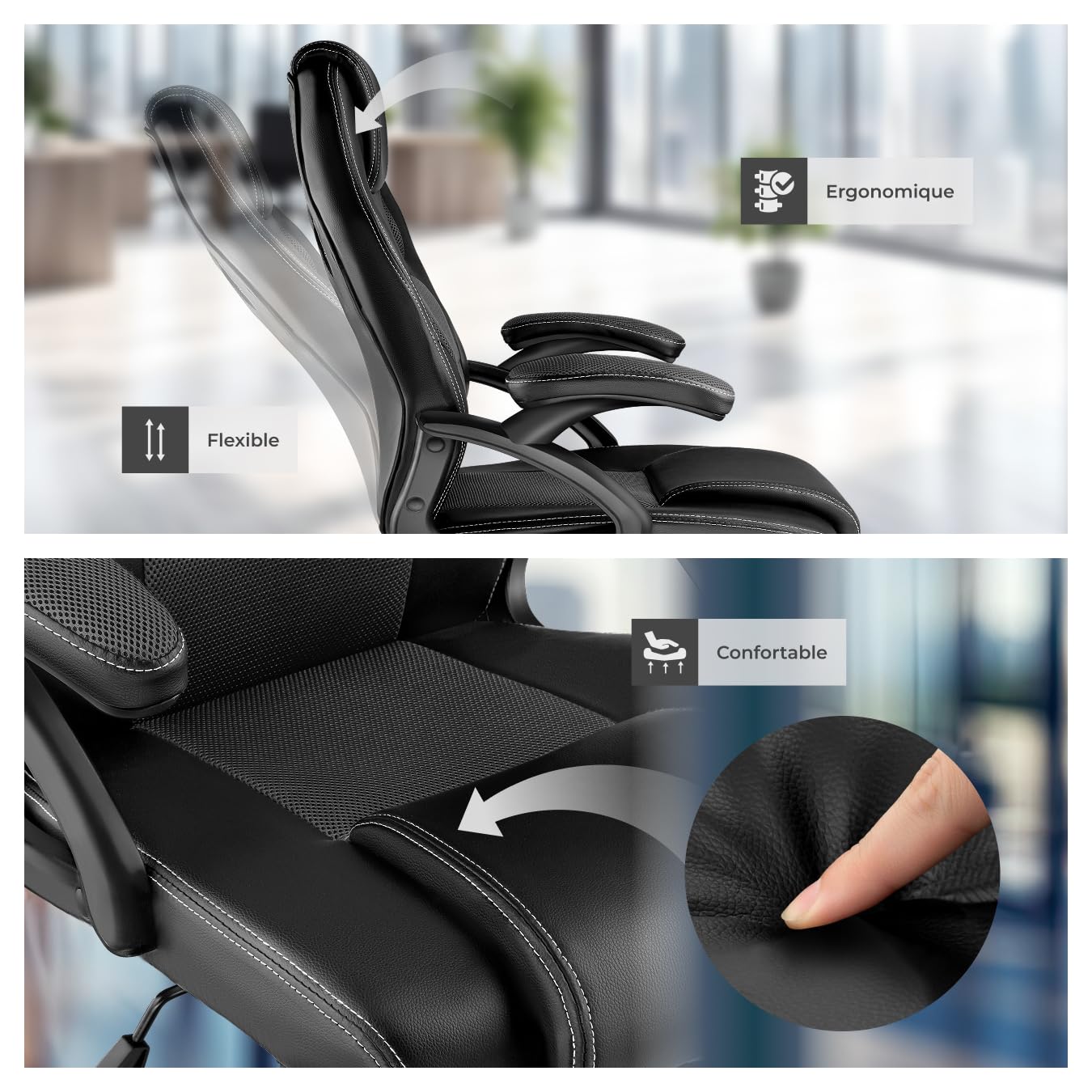 tectake® Chaise Gaming Chaise de Bureau Fauteuil de Bureau Fauteuil pivotant Design 360°, Siege Ergonomique, Fauteuil avec Accoudoirs, Rembourrage épais, Roulette, Hauteur réglable, Teletravail