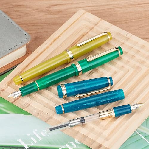 Miniatura 8 de Jinhao 82 Pluma estilográfica acrílica, plumín extrafino de iridio con convertidor de tinta, diseño clásico fluorescente azul pavo real